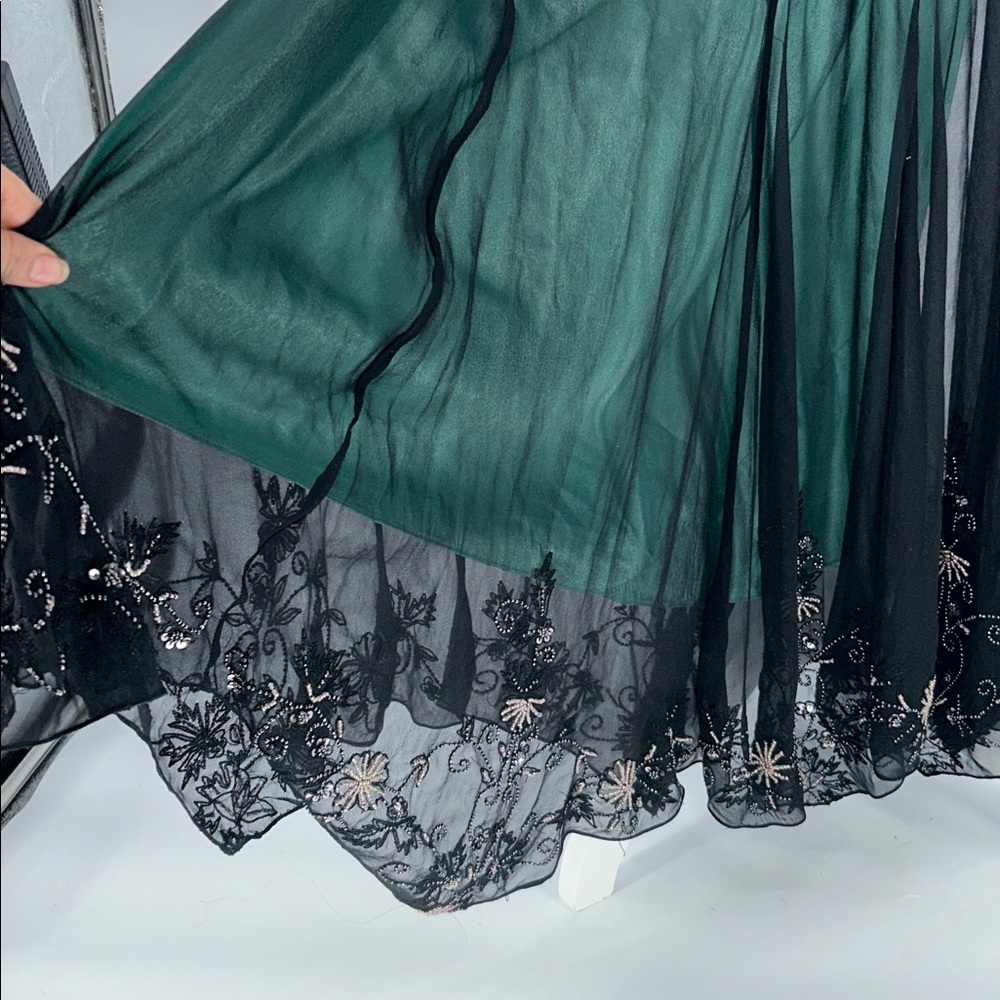 Adrianna Papell Dark Green Embellished Gown Silk Beaded Evening Gown Size 4 - Picture 4 of 16